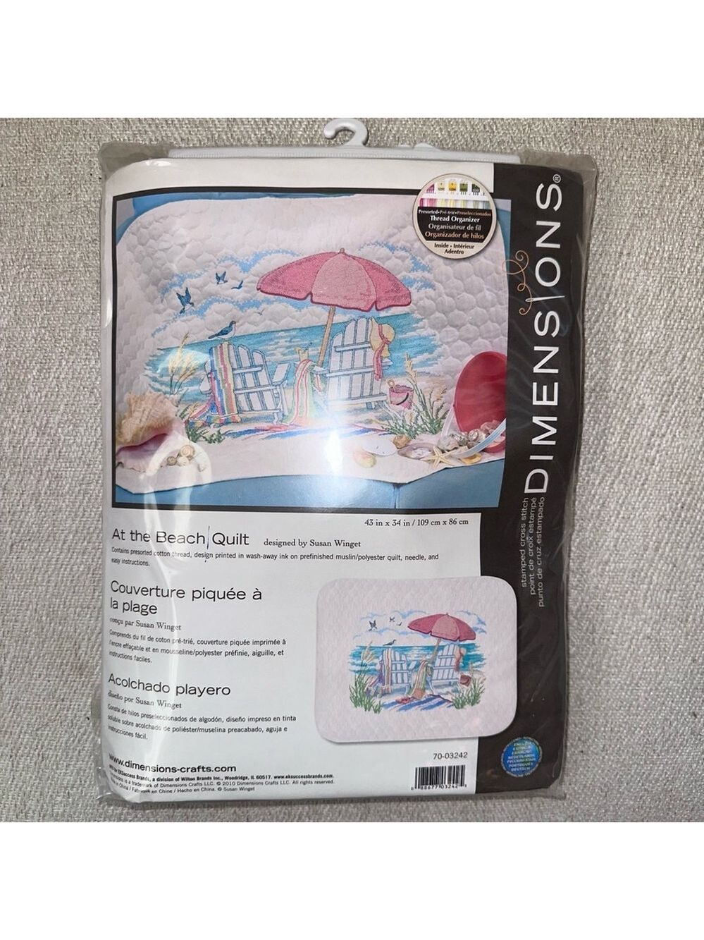 NOS 2010 Dimensions Stamped Cross Stitch At The Beach Quilt Susan Winget 43 x 34